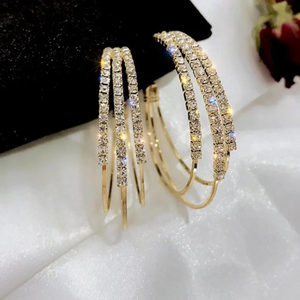 New 18k gold plated diamond hoop earrings - Picture 1 of 5